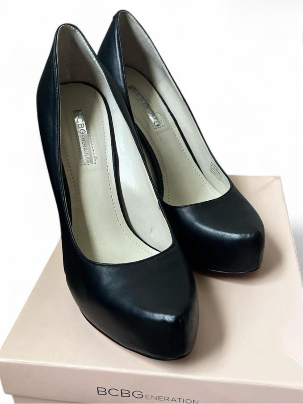 BCBGeneration Black Leather Platform Pumps